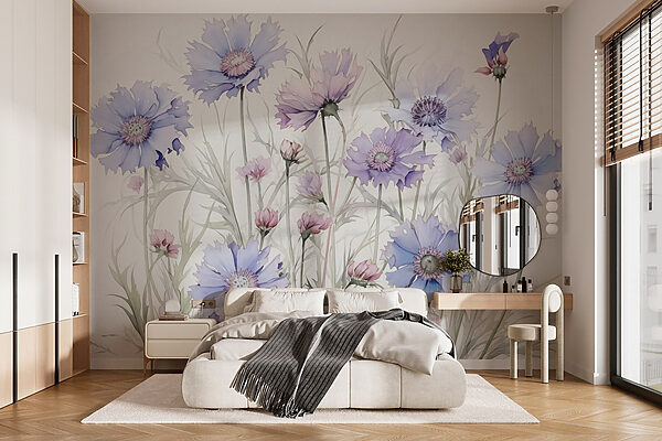 Gemälde von Blumen auf weißem Hintergrund Fototapeten Gemälde von Blumen auf weißem Hintergrund