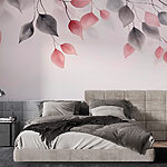 Fototapeten Rosa und graue Blätter an den Zweigen