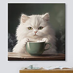 Wandbilder Katze hält eine Tasse