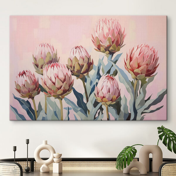 Gemälde von Blumen auf einem rosa Hintergrund Wandbilder Gemälde von Blumen auf einem rosa Hintergrund