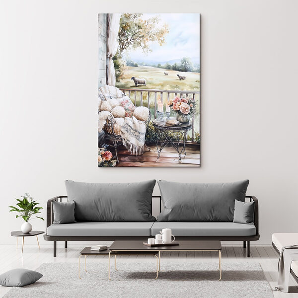 Gemälde von Schafen auf einer Veranda Wandbilder Gemälde von Schafen auf einer Veranda