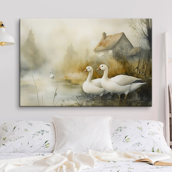 Aquarellmalerei von Gänsen in einem Teich Wandbilder Aquarellmalerei von Gänsen in einem Teich
