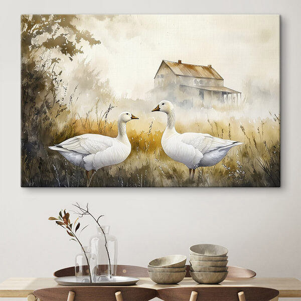 Aquarell von zwei Gänsen in einem Feld Wandbilder Aquarell von zwei Gänsen in einem Feld