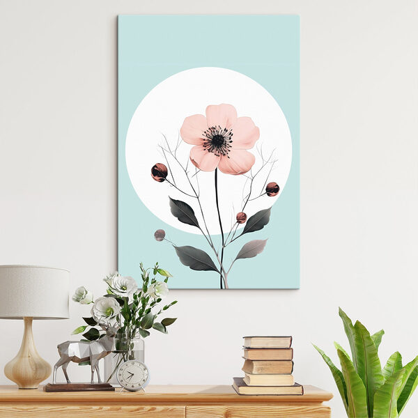 Rosa Blüte mit schwarzer Mitte und Blättern Wandbilder Rosa Blüte mit schwarzer Mitte und Blättern