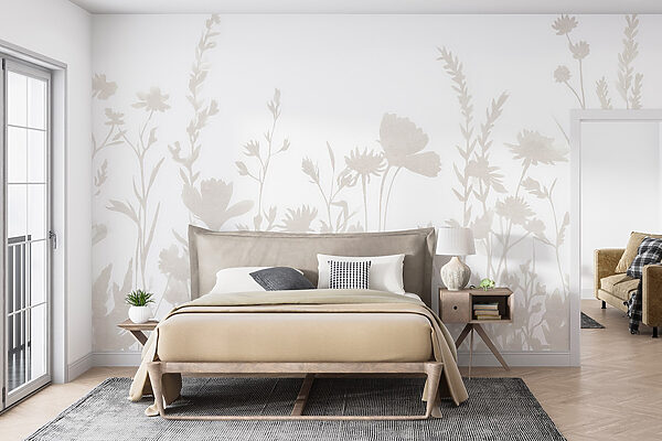 Weißer Hintergrund mit Blumen Fototapeten Weißer Hintergrund mit Blumen