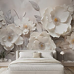 Fototapeten Weiße Blumen an einer Wand