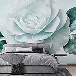 Fototapeten Weiße Blüte mit grünen Blättern