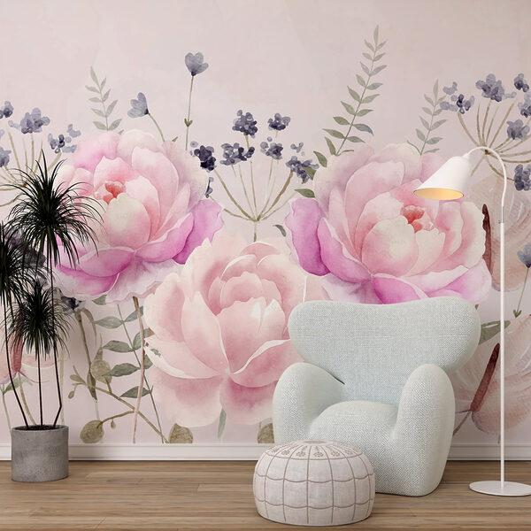 Aquarellmalerei von Blumen Fototapeten Aquarellmalerei von Blumen