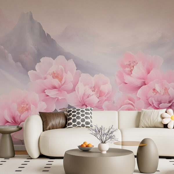 Gemälde mit rosa Blumen Fototapeten Gemälde mit rosa Blumen