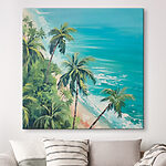 Wandbilder Strand mit Palmen und blauem Wasser