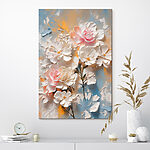 Wandbilder Gemälde mit Blumen auf blauem und gelbem Hintergrund