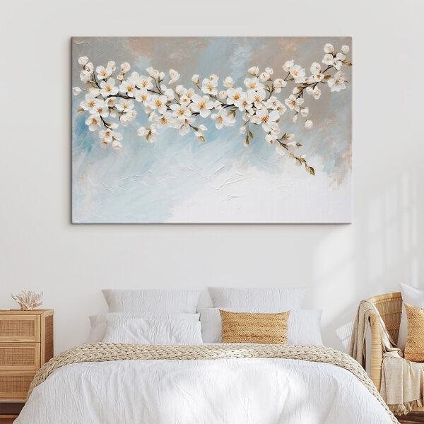 Malerei von weißen Blumen auf einem Zweig Wandbilder Malerei von weißen Blumen auf einem Zweig