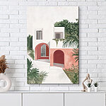 Wandbilder Weißes und rosa Haus mit Bäumen