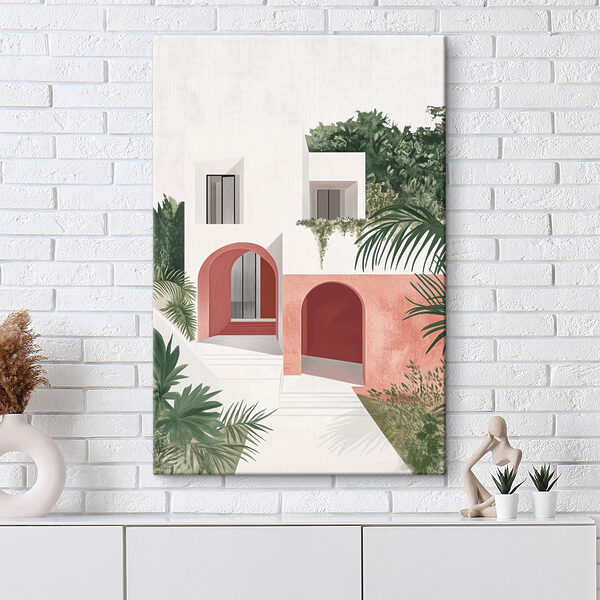 Weißes und rosa Haus mit Bäumen Wandbilder Weißes und rosa Haus mit Bäumen