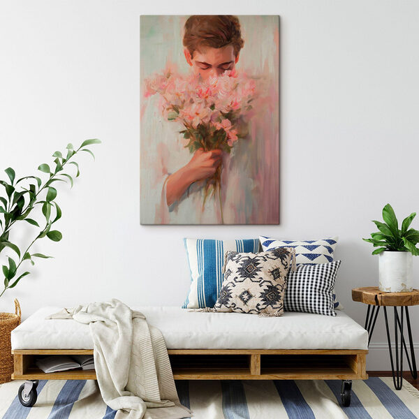 Gemälde eines an Blumen riechenden Mannes Wandbilder Gemälde eines an Blumen riechenden Mannes