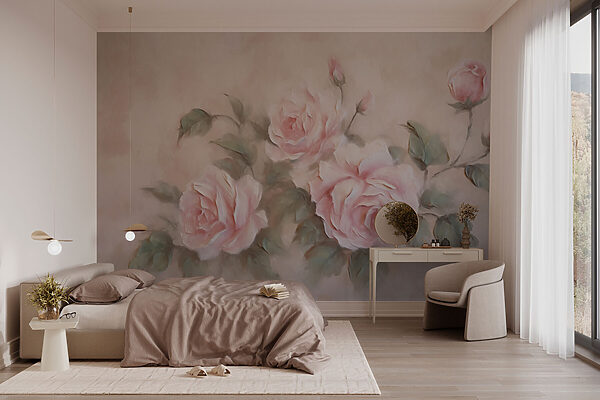 Gemälde von rosa Rosen Fototapeten Gemälde von rosa Rosen