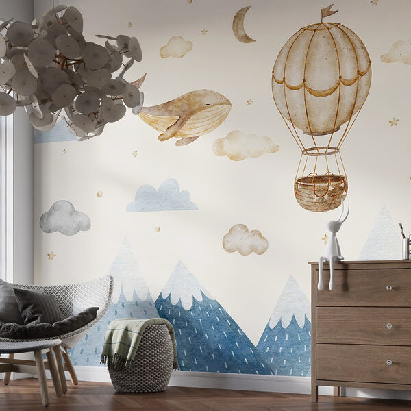 Wal und Heißluftballon am Himmel Fototapeten Wal und Heißluftballon am Himmel