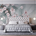 Fototapeten Zweig mit rosa Blüten und weißen Blüten