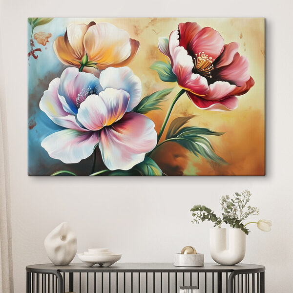 Gemälde mit Blumen auf gelbem Hintergrund Wandbilder Gemälde mit Blumen auf gelbem Hintergrund