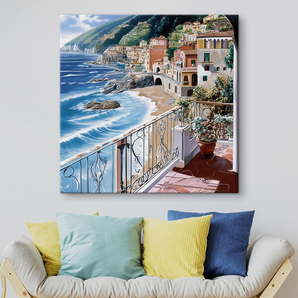 Balkon mit Blick auf einen Strand und eine Stadt Wandbilder Balkon mit Blick auf einen Strand und eine Stadt