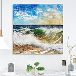 Wandbilder Aquarell von Wellen, die an einem Strand brechen