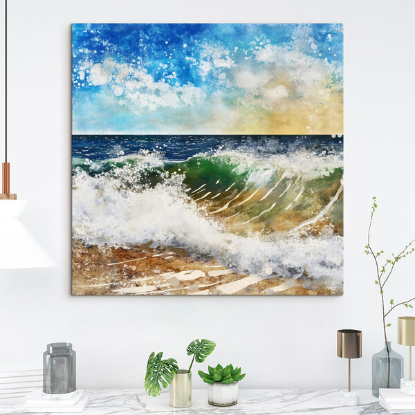 Aquarell von Wellen, die an einem Strand brechen Wandbilder Aquarell von Wellen, die an einem Strand brechen