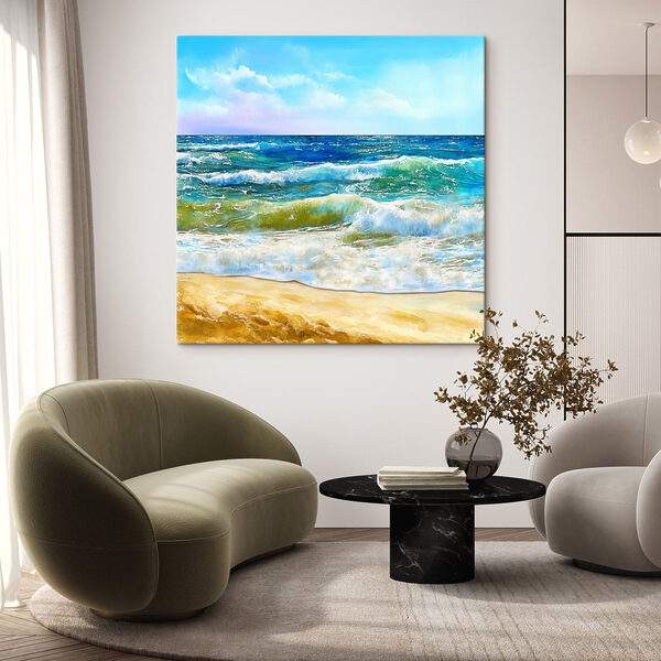 Aquarell von Wellen, die an einem Strand brechen Wandbilder Aquarell von Wellen, die an einem Strand brechen