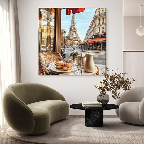 Tisch mit Essen darauf und ein Tisch mit einem Turm im Hintergrund Wandbilder Tisch mit Essen darauf und ein Tisch mit einem Turm im Hintergrund