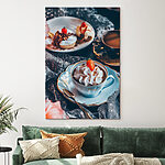Wandbilder Tasse Kaffee mit Schlagsahne und Erdbeeren