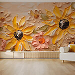 Fototapeten Gemälde mit Blumen an einer Wand
