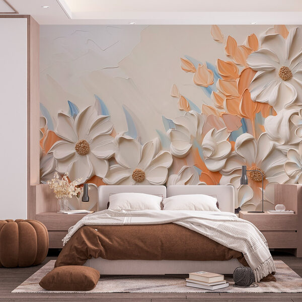 Gemälde mit Blumen an einer Wand Fototapeten Gemälde mit Blumen an einer Wand