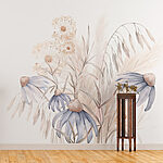 Fototapeten Aquarellmalerei von Blumen und Pflanzen