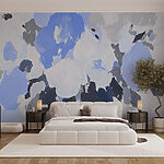 Fototapeten Gemälde von Blumen in Blau und Grau