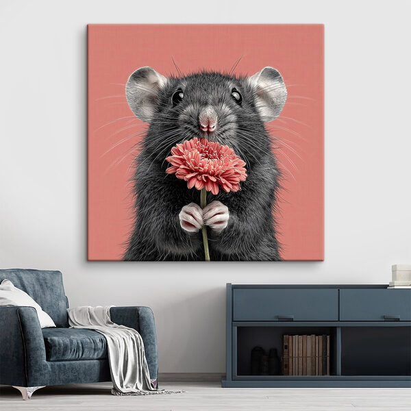 Maus hält eine Blume Wandbilder Maus hält eine Blume