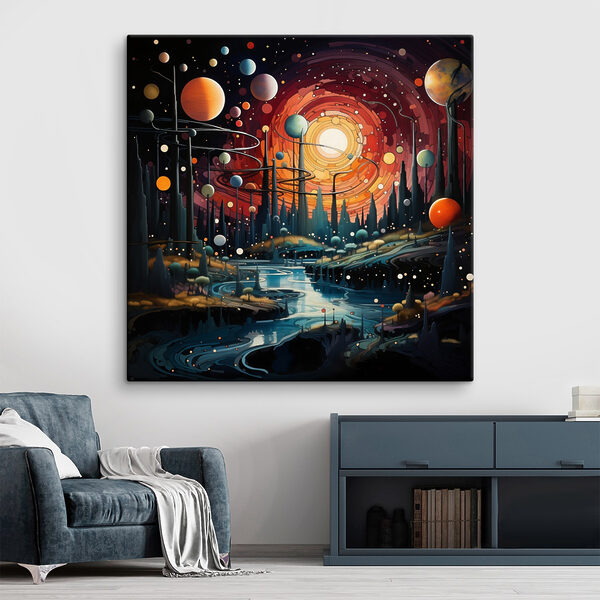 Landschaft mit Bäumen und Planeten Wandbilder Landschaft mit Bäumen und Planeten