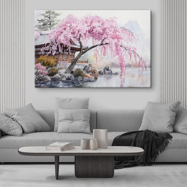 Aquarell eines Baumes mit rosa Blüten Wandbilder Aquarell eines Baumes mit rosa Blüten