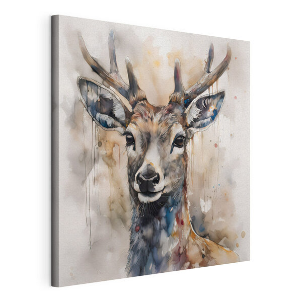 Aquarellporträt eines Hirsches mit Geweih Wandbilder Aquarellporträt eines Hirsches mit Geweih