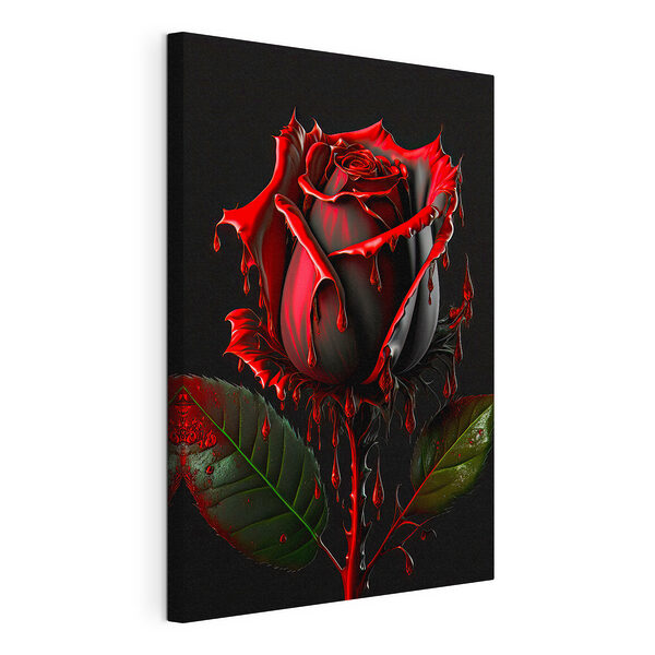 Rote Rose mit dunklen, tropfenden Blütenblättern Wandbilder Rote Rose mit dunklen, tropfenden Blütenblättern