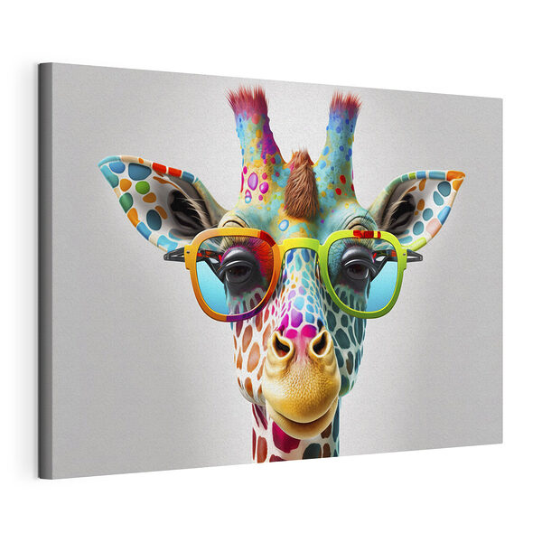 Wandbilder Bunte Giraffe mit flippiger Sonnenbrille