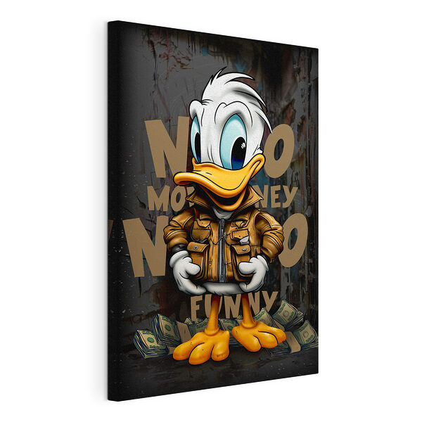 Cartoon-Ente mit einer Jacke und einem Bündel Geld in der Hand Wandbilder Cartoon-Ente mit einer Jacke und einem Bündel Geld in der Hand