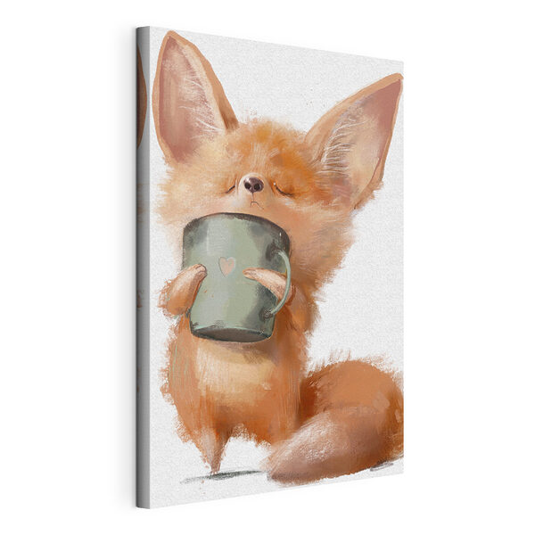 Wandbilder Der Fennec-Fuchs genießt ein warmes Getränk