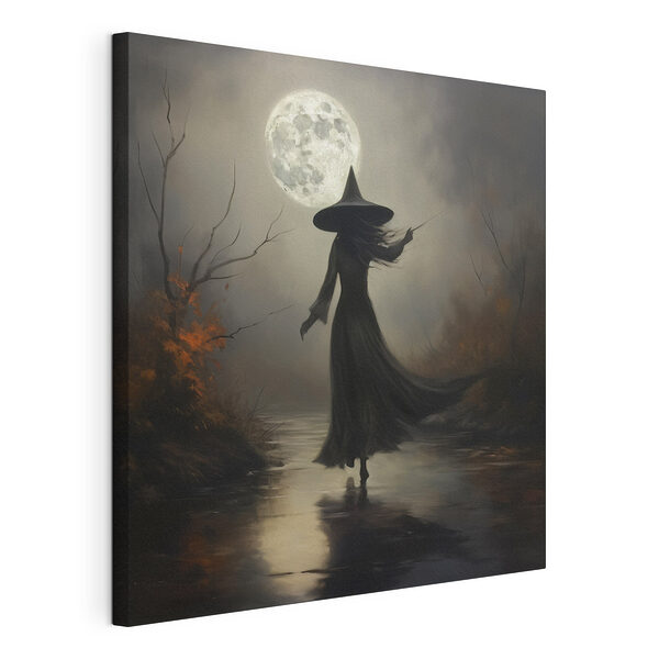 Frau in einem Personenkleid, die auf einem Weg bei Vollmond geht Wandbilder Frau in einem Personenkleid, die auf einem Weg bei Vollmond geht