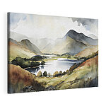 Wandbilder Aquarell eines von Bergen umgebenen Sees