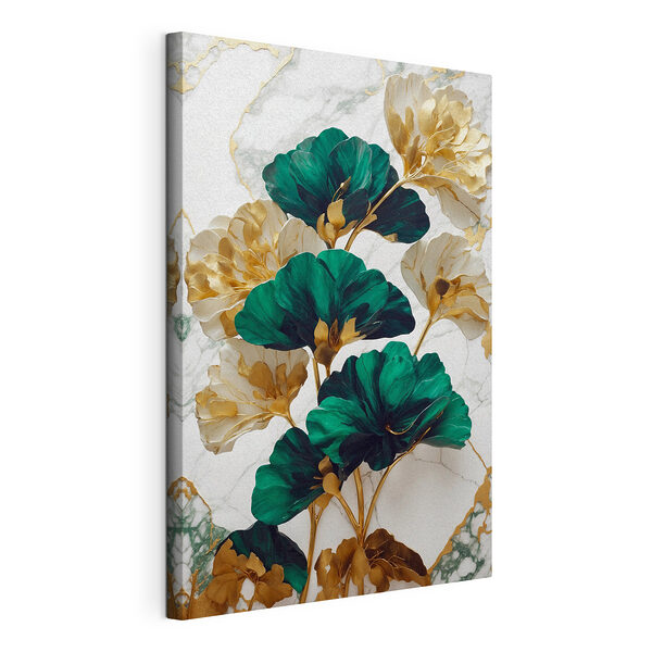 Wandbilder Wandbilder Smaragdgrüne und elfenbeinfarbene Blüten verflechten sich auf elegante Weise (Artikelnummer: s36646)