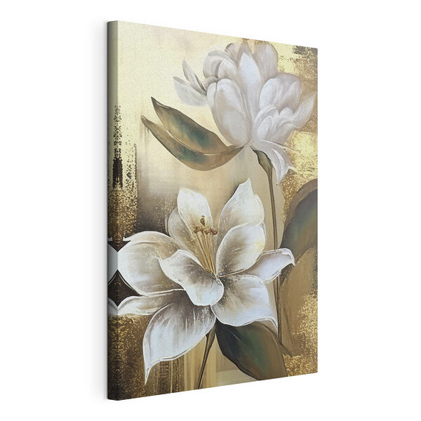 Wandbilder Weiße Blumen mit grünen Blättern Illustration