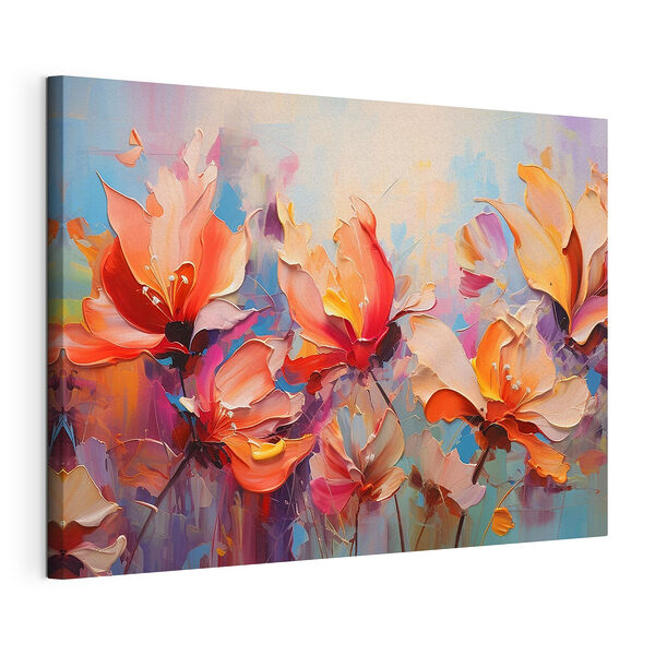 Wandbilder Gemälde mit Blumen auf blauem Hintergrund