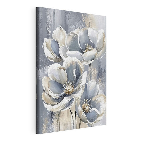 Wandbilder Gemälde mit Blumen auf grauem Hintergrund
