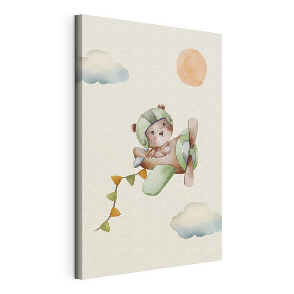 Wandbilder Aquarellmalerei eines Teddybären in einem Flugzeug