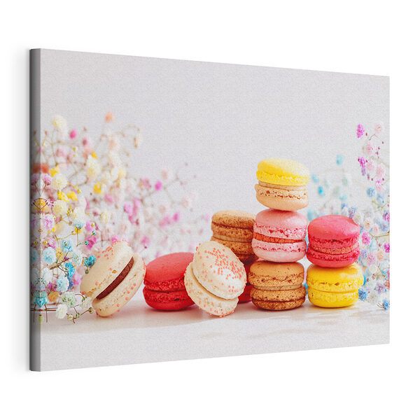 Wandbilder Bunte Macarons mit zarten Blumen