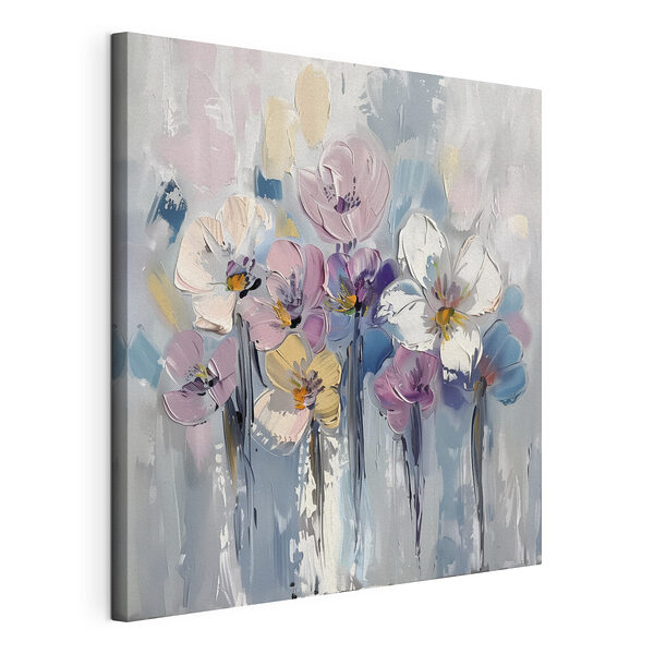 Bunte Blüten auf strukturierter Leinwand Wandbilder Bunte Blüten auf strukturierter Leinwand